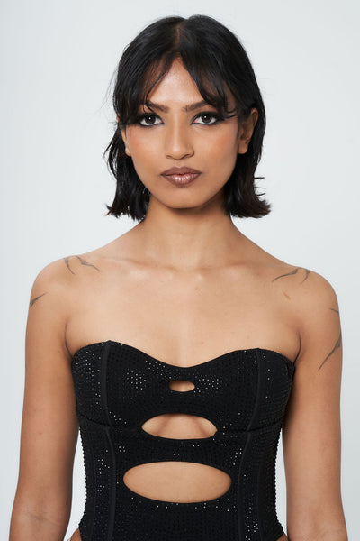 Dark Desires Rhinestone Lace up Corset - Jet Black – LIPT LABEL